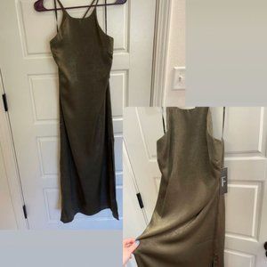 Lulu's Green Satin Midi Dress